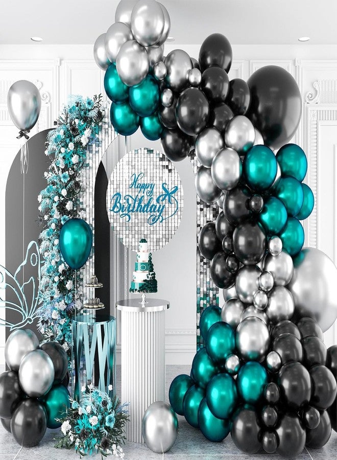 Flyloons مجموعة فلاي لونز من 100 بالون أسود وفضي وأخضر معدني كروم لتزيين حفلات أعياد الميلاد والاحتفالات والذكرى السنوية للبنات والأولاد والرجال والنساء - Image 1